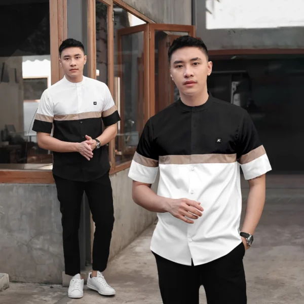 ANCSTR Kemeja Pria Shanghai Kombinasi Warna Premium - Triple Pendek
